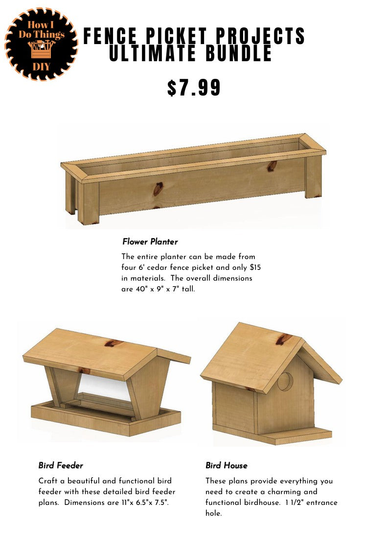 Fence Picket Woodworking Plans Bundle | Birdhouse, Feeder & Planter Projects