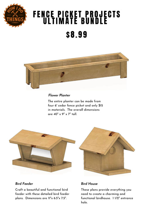 Fence Picket Woodworking Plans Bundle | Birdhouse, Feeder & Planter Projects